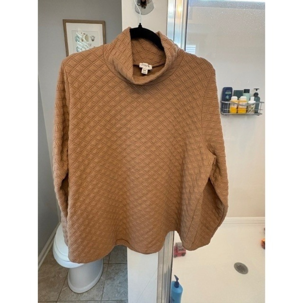 J.Crew Women's XXL Quilted Mock Neck Pullover Sweatshirt Camel Textured Cozy